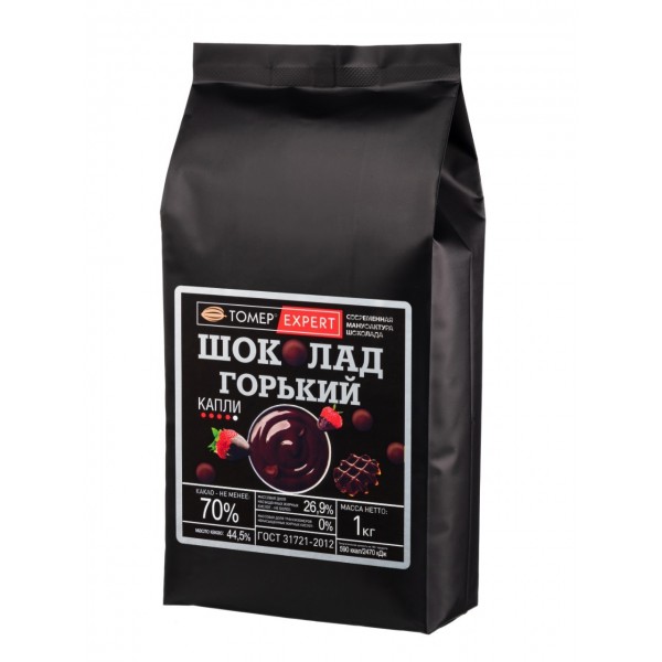 Шоколад Горький 70% Кувертюр в каллетах (каплях) - Томер Эксперт- 1000 г